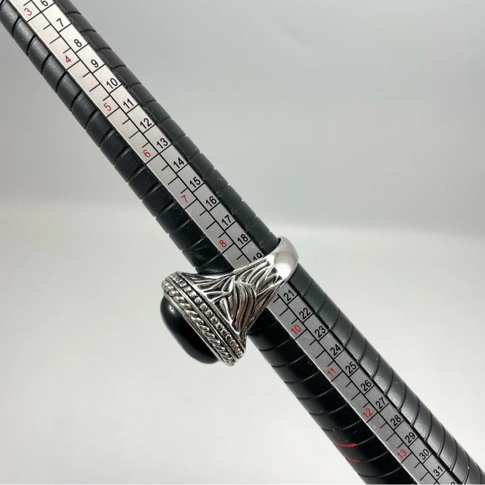 Stunning Oval Cut Faux Onyx Silver Tone Statement Ring Art Deco Sz 9